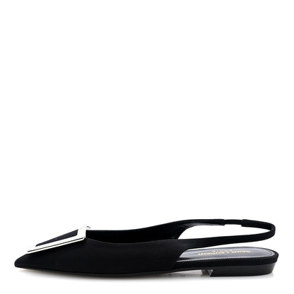 Saint Laurent Crepe De Chine Vivi 10 Plate Slingback Flats 37.5 Black 1 of 9