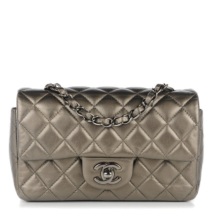 Chanel Metallic Lambskin Quilted Mini Rectangular Flap Pewter 1 of 8