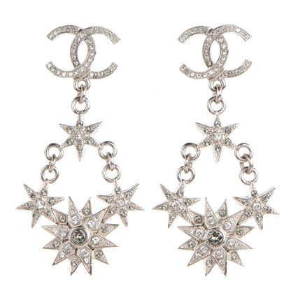 Chanel Crystal CC Star Dangle Earrings Grey Silver 1 of 4