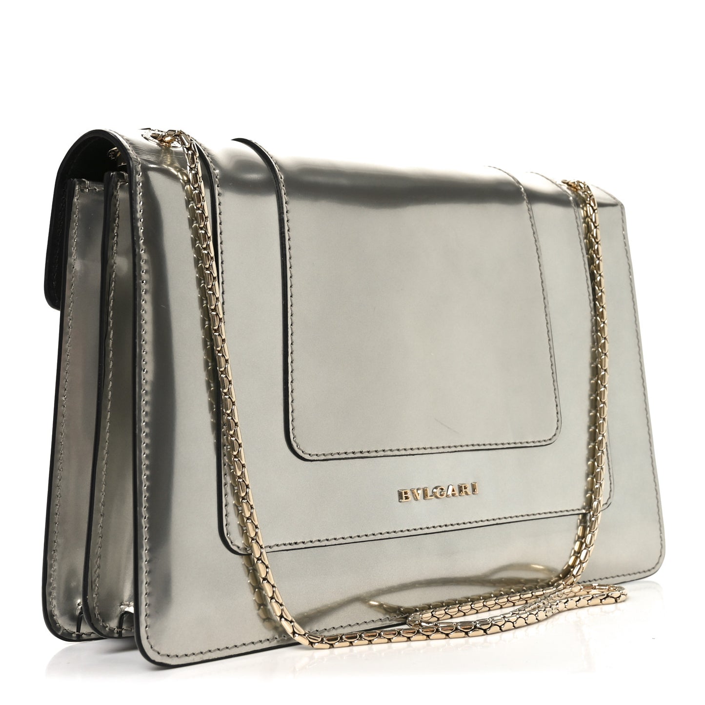 Metallic Calfskin Serpenti Forever Shoulder Bag Silver