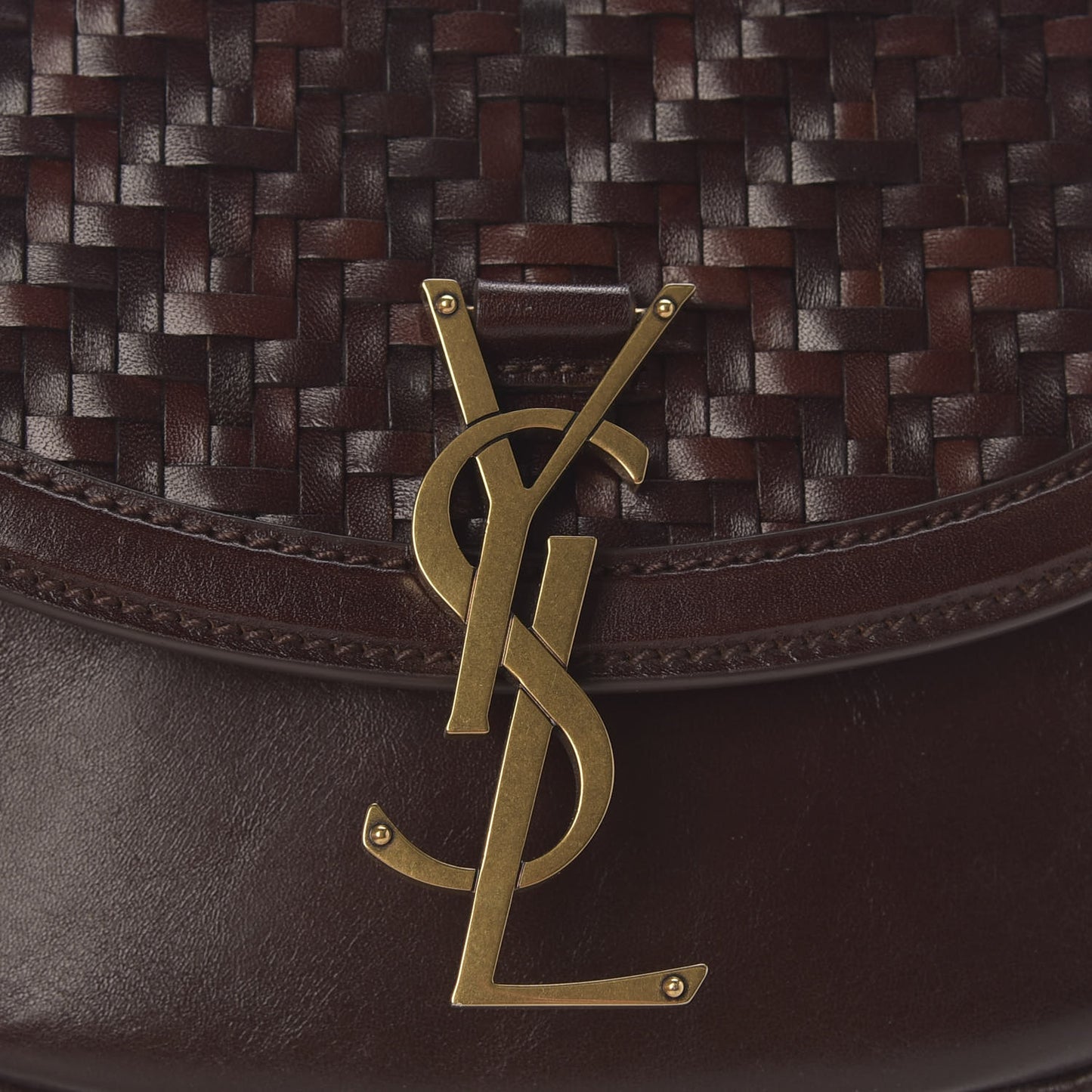 Calfskin Monogram Woven Small Kaia Satchel Burnt Brown