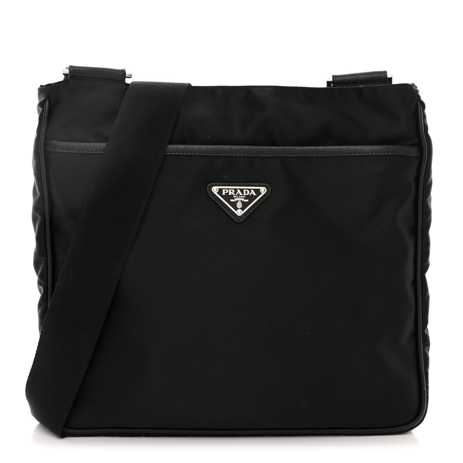 Prada Tessuto Nylon Saffiano Logo Messenger Bag Black 1 of 10