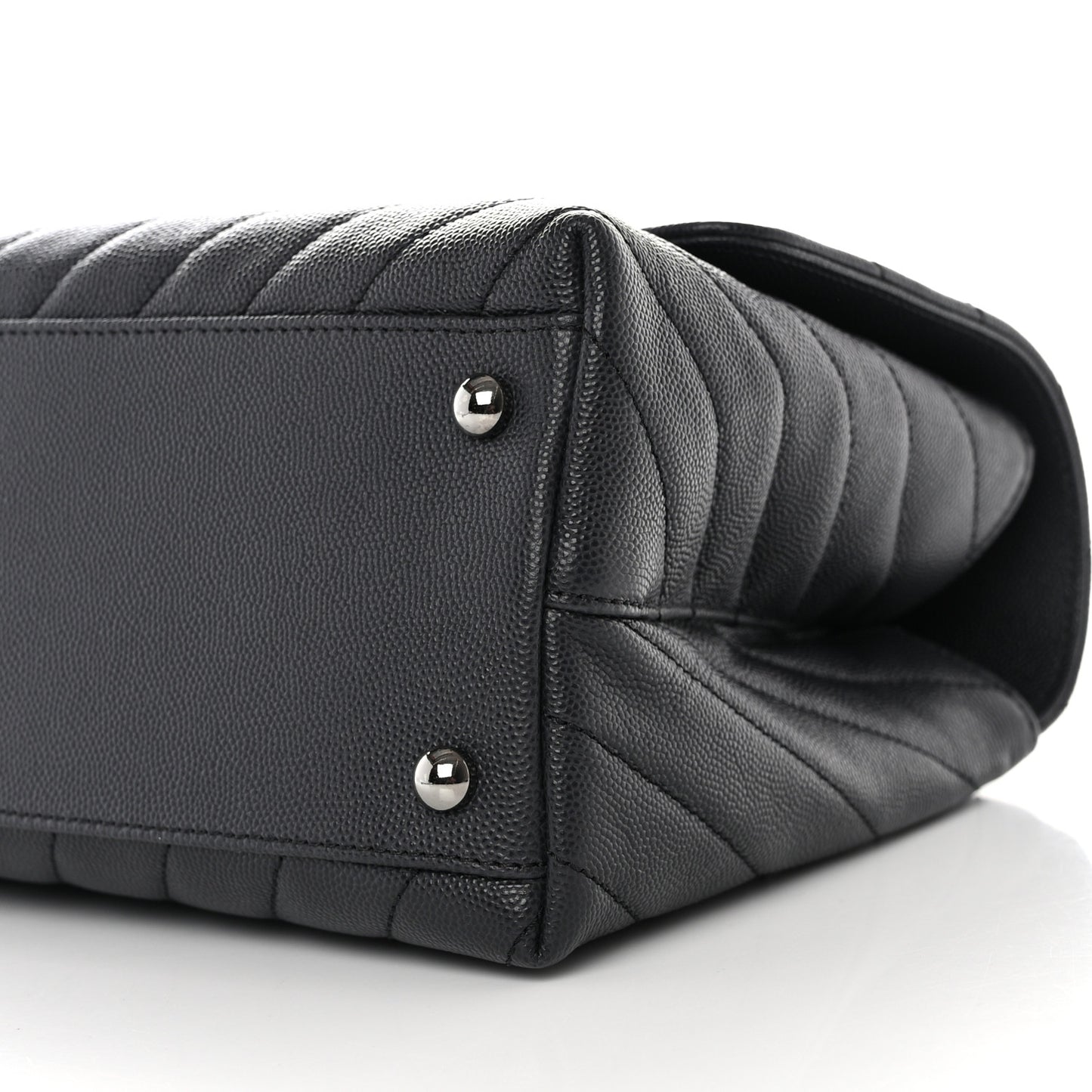 Caviar Chevron Quilted Small Coco Handle Flap Dark Grey