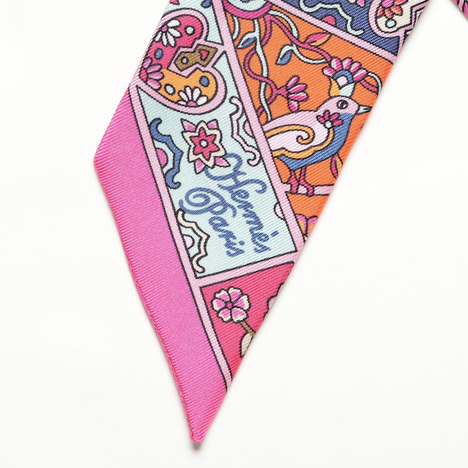 Hermes Silk Au Pays Des Oiseaux Fleurs Twilly Rose Vif Rouge Vert 4 of 4