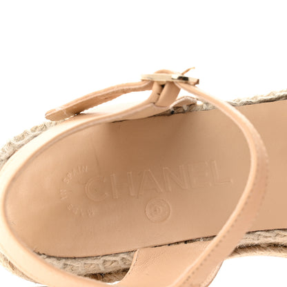 Chanel Lambskin Cap Toe CC Espadrille Sandals 38 Beige Black 7 of 9