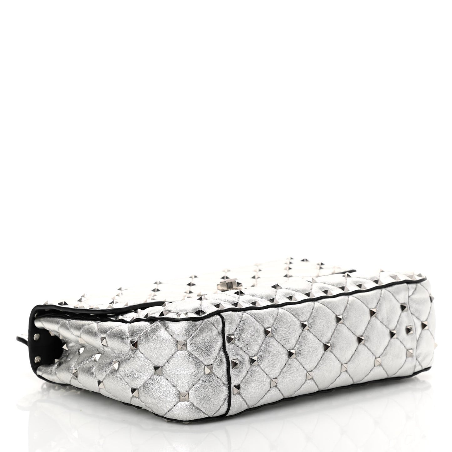 Metallic Nappa Medium Rockstud Spike Shoulder Bag Silver