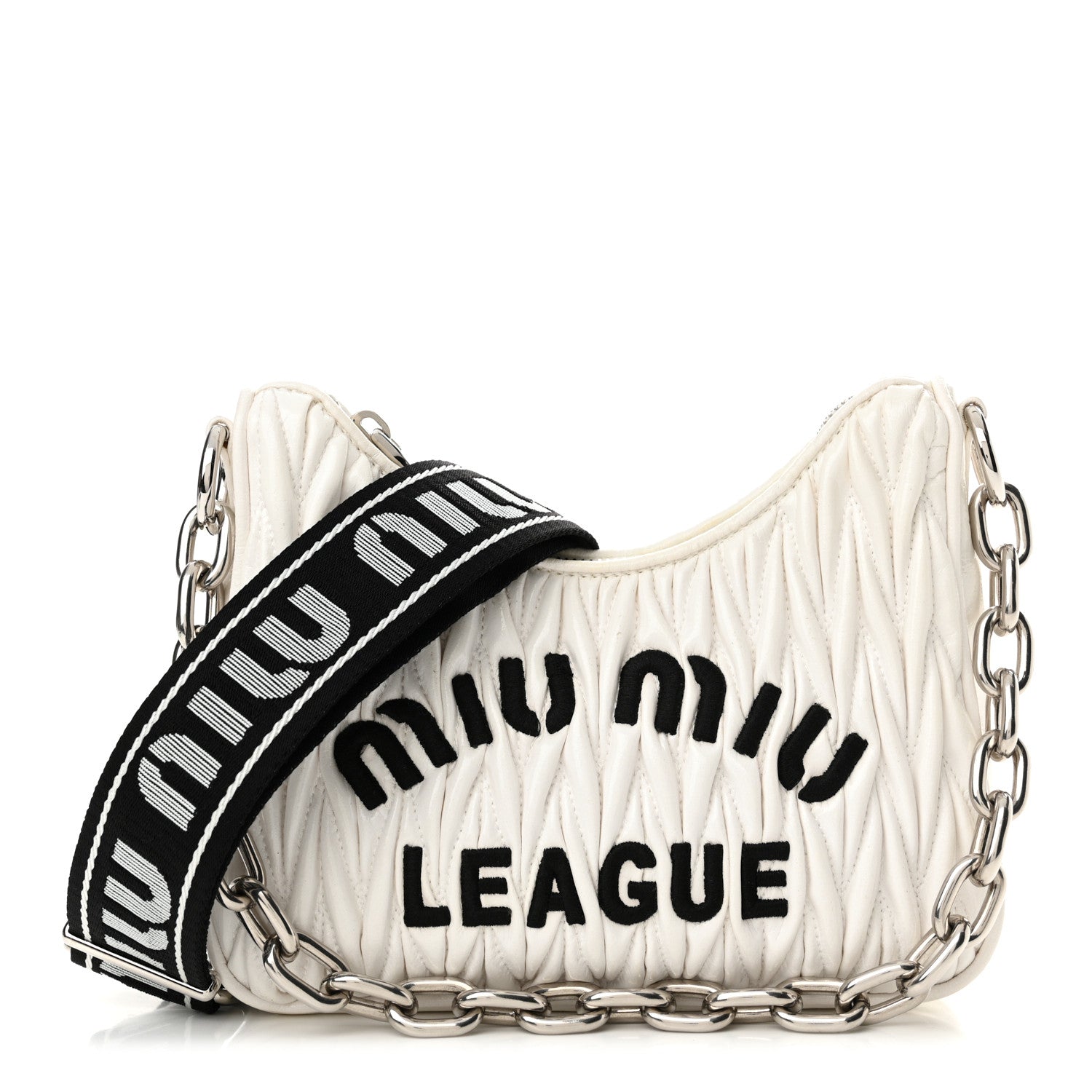 Miu Miu Nappa Matelasse Lux League Crossbody Bag White Black 1 of 11