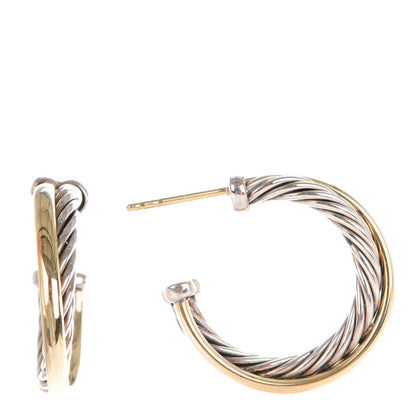 David Yurman Sterling Silver 18K Yellow Gold 23mm Crossover Cable Hoop Earrings 1 of 8