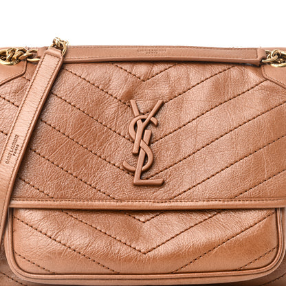 Saint Laurent Crinkled Calfskin Matelasse Monogram Medium Niki Chain Satchel Light Burnt 8 of 11