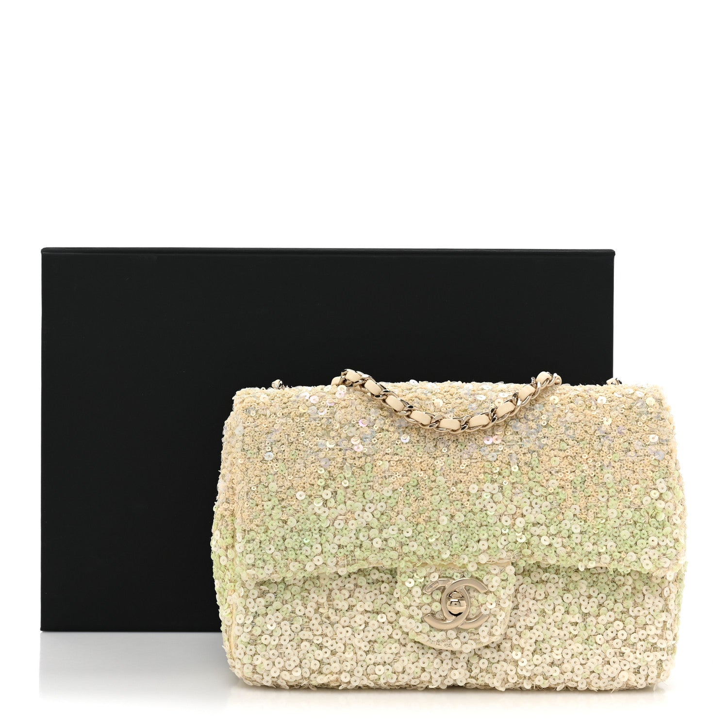 Chanel Shaded Sequin Mini Flap Light Green White Ecru 10 of 10