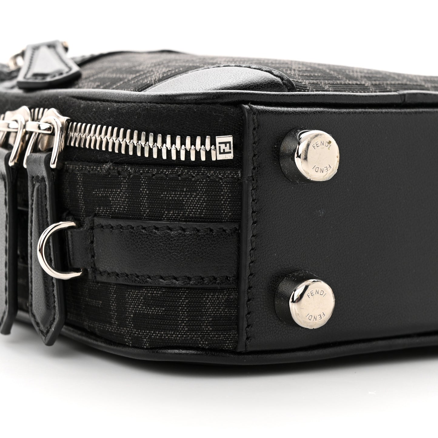 Recycled Fabric Jacquard Vitello Astro Micro FF Mini Trolley Bag Asfalto Black