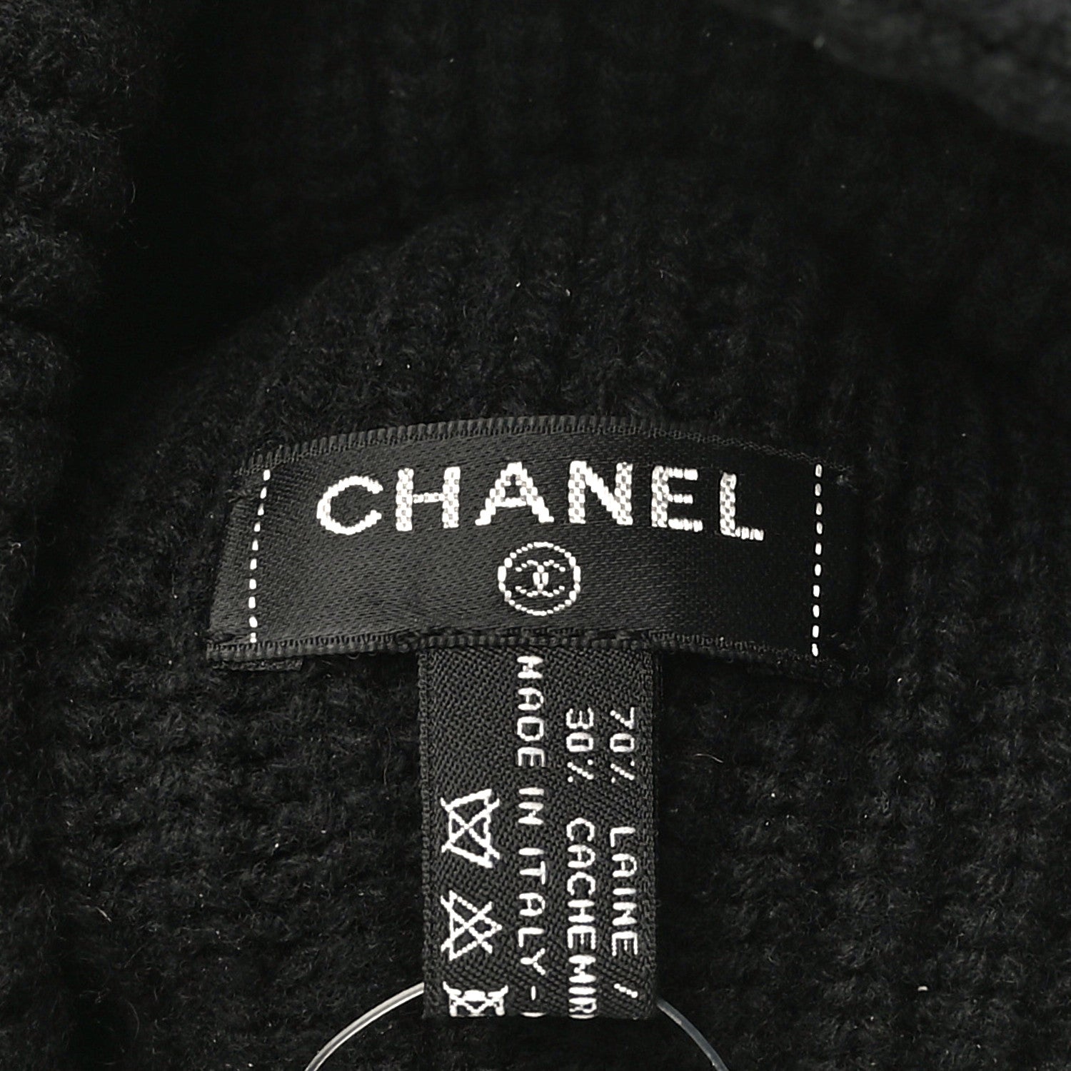 Chanel Wool Cashmere CC Beanie Hat Light Black White 9 of 16