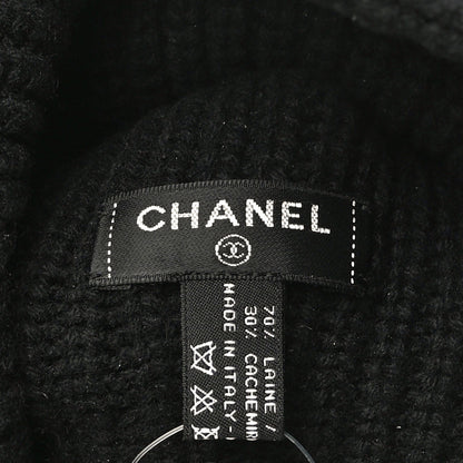 Chanel Wool Cashmere CC Beanie Hat Light Black White 9 of 16