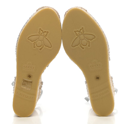Gucci Lame GG Monogram Ankle Wrap Platform Espadrille Wedges 38 Silver Beige Light Grey 5 of 9