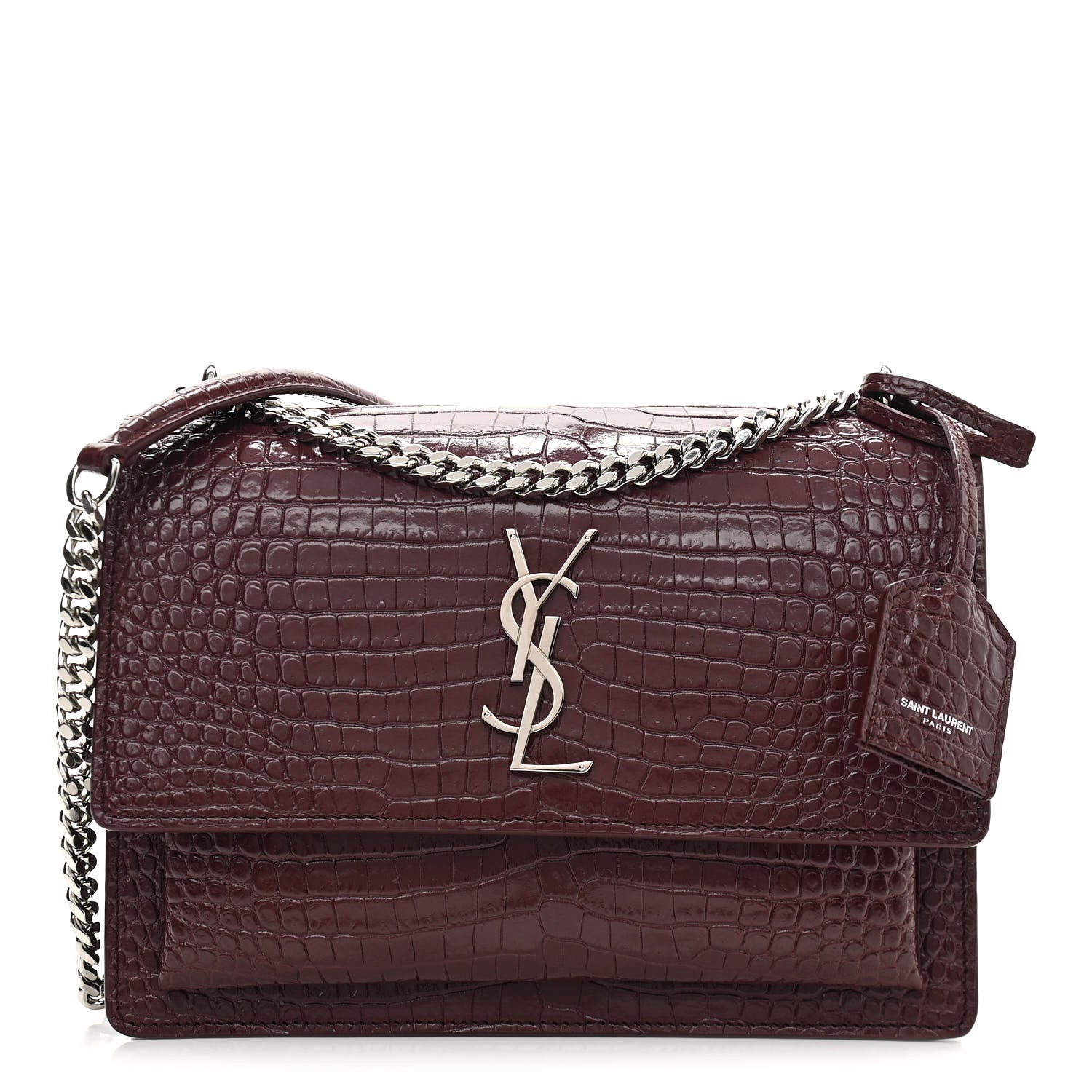 Saint Laurent Calfskin Crocodile Embossed Medium Monogram Sunset Rouge Legion 1 of 10