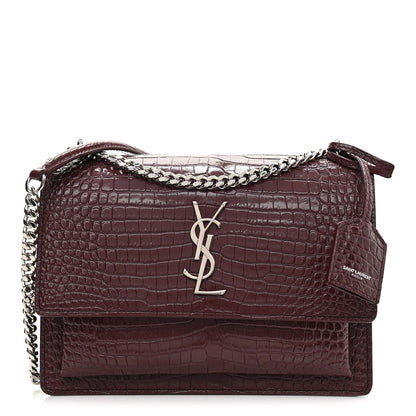 Saint Laurent Calfskin Crocodile Embossed Medium Monogram Sunset Rouge Legion 1 of 10