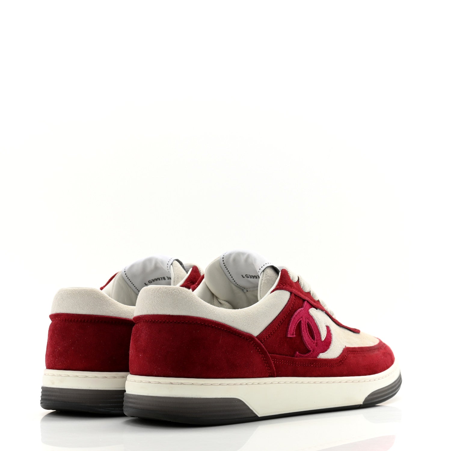 Chanel Suede Kidskin Womens CC Sneakers 38.5 Burgundy White 4 of 12