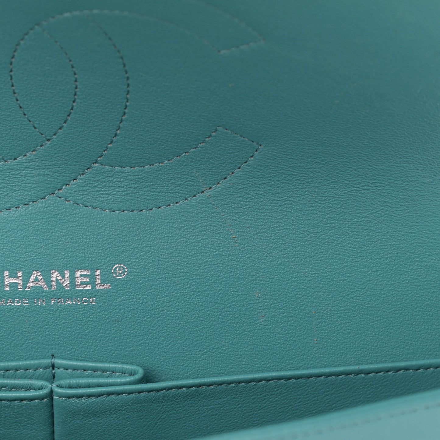 Lambskin Quilted Tri-Color Jumbo Double Flap Navy Blue Green