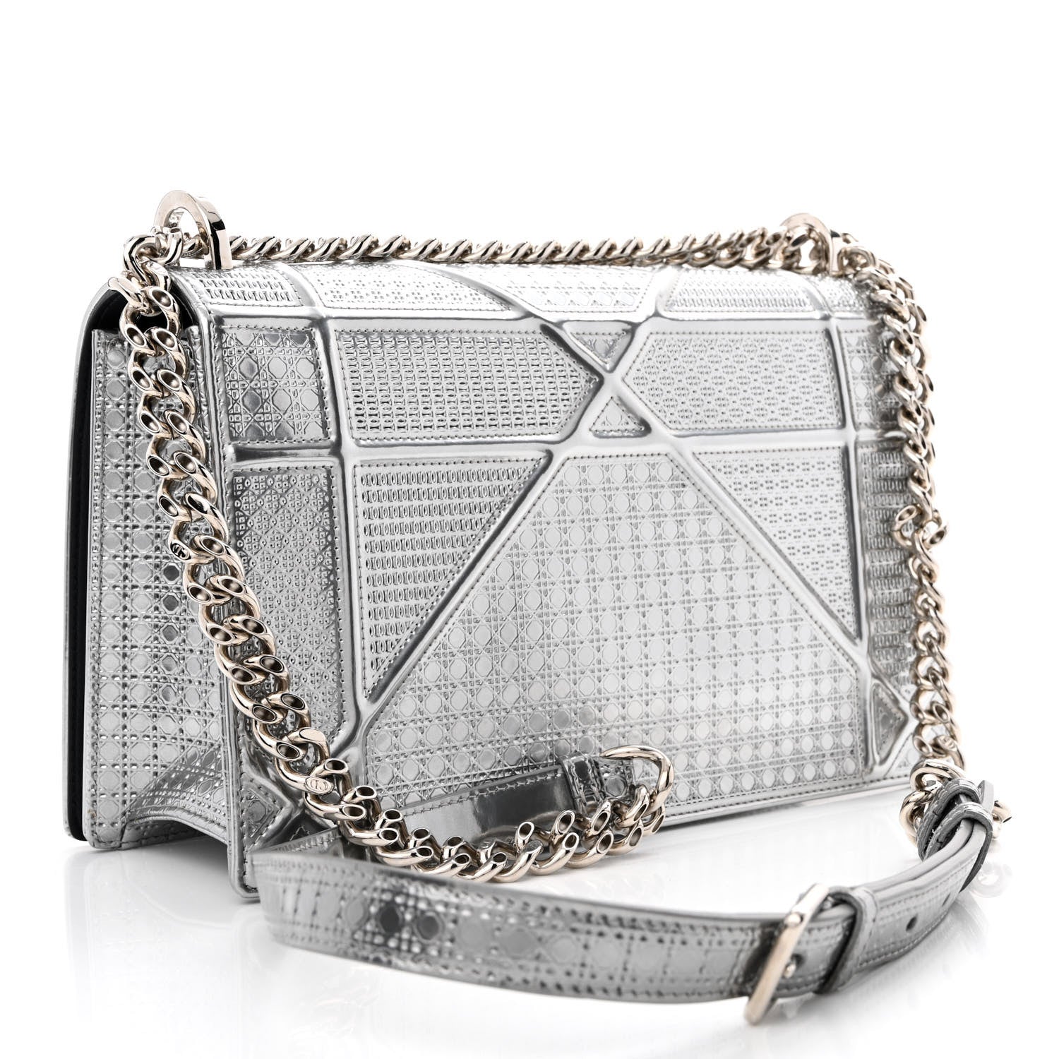 Christian Dior Metallic Patent Micro-Cannage Medium Diorama Flap Bag Silver 3 of 9