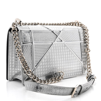 Christian Dior Metallic Patent Micro-Cannage Medium Diorama Flap Bag Silver 3 of 9