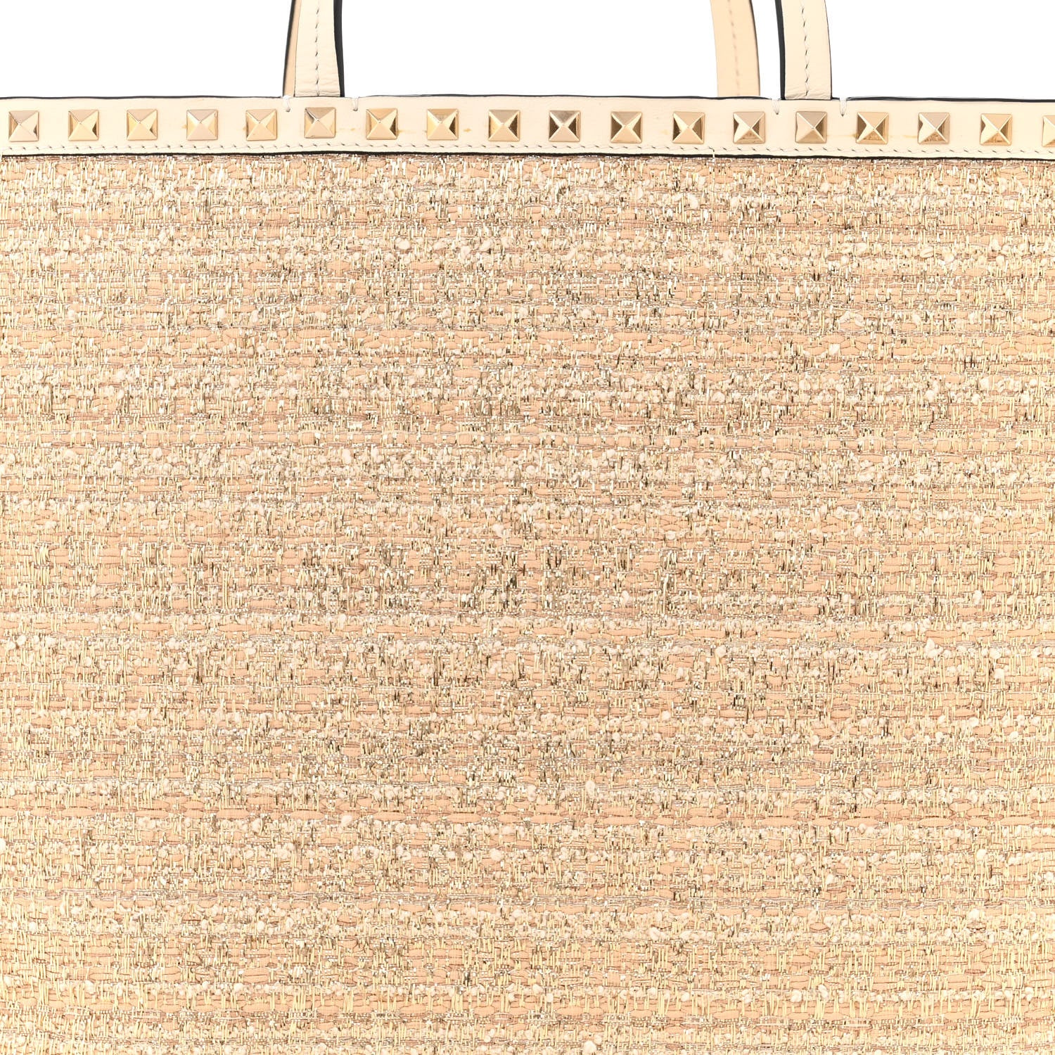 Valentino Garavani Metallic Boucle Raffia Calfskin Rockstud Tote Bag White Ivory Gold 7 of 11