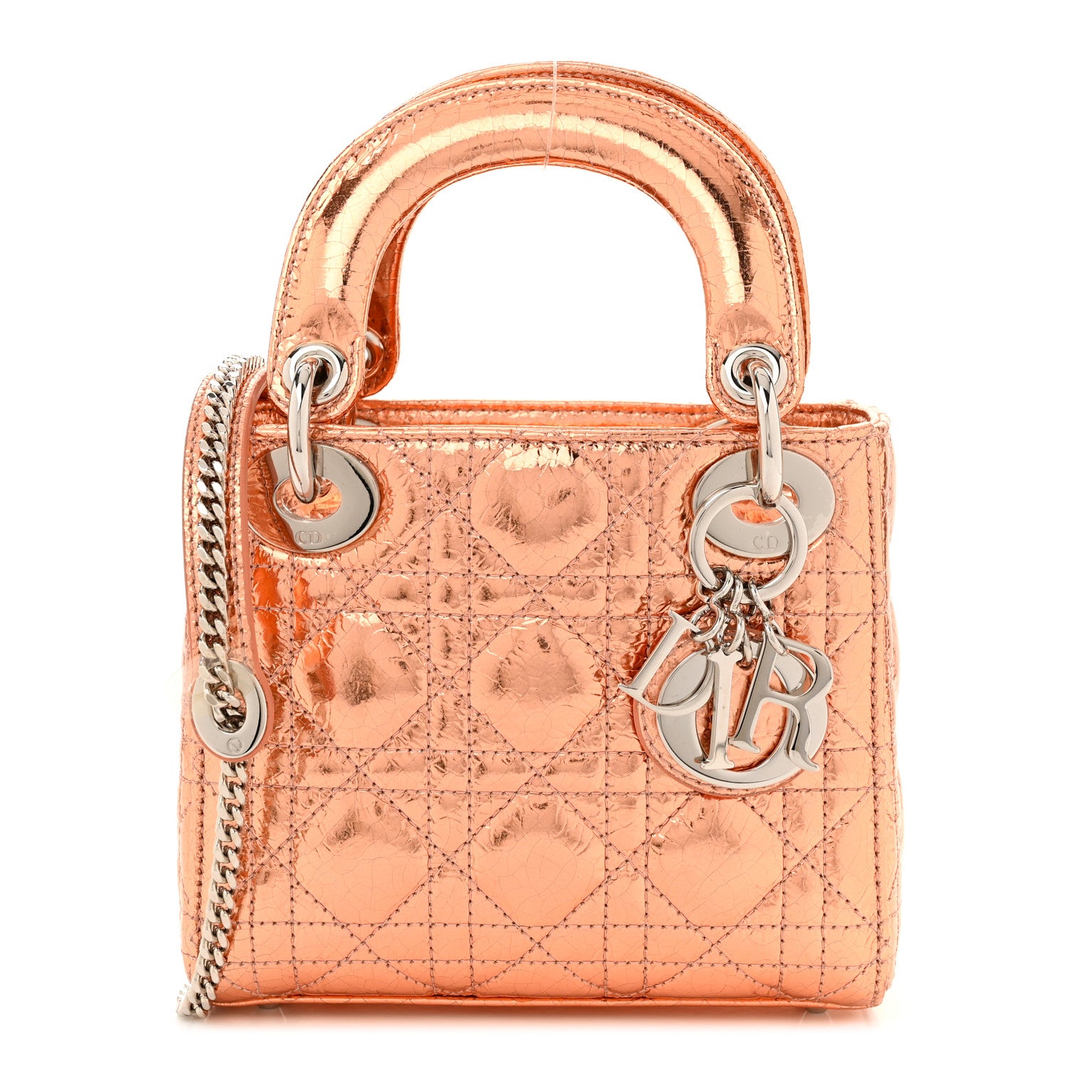 Christian Dior Metallic Calfskin Cannage Mini Lady Dior Pink 1 of 9