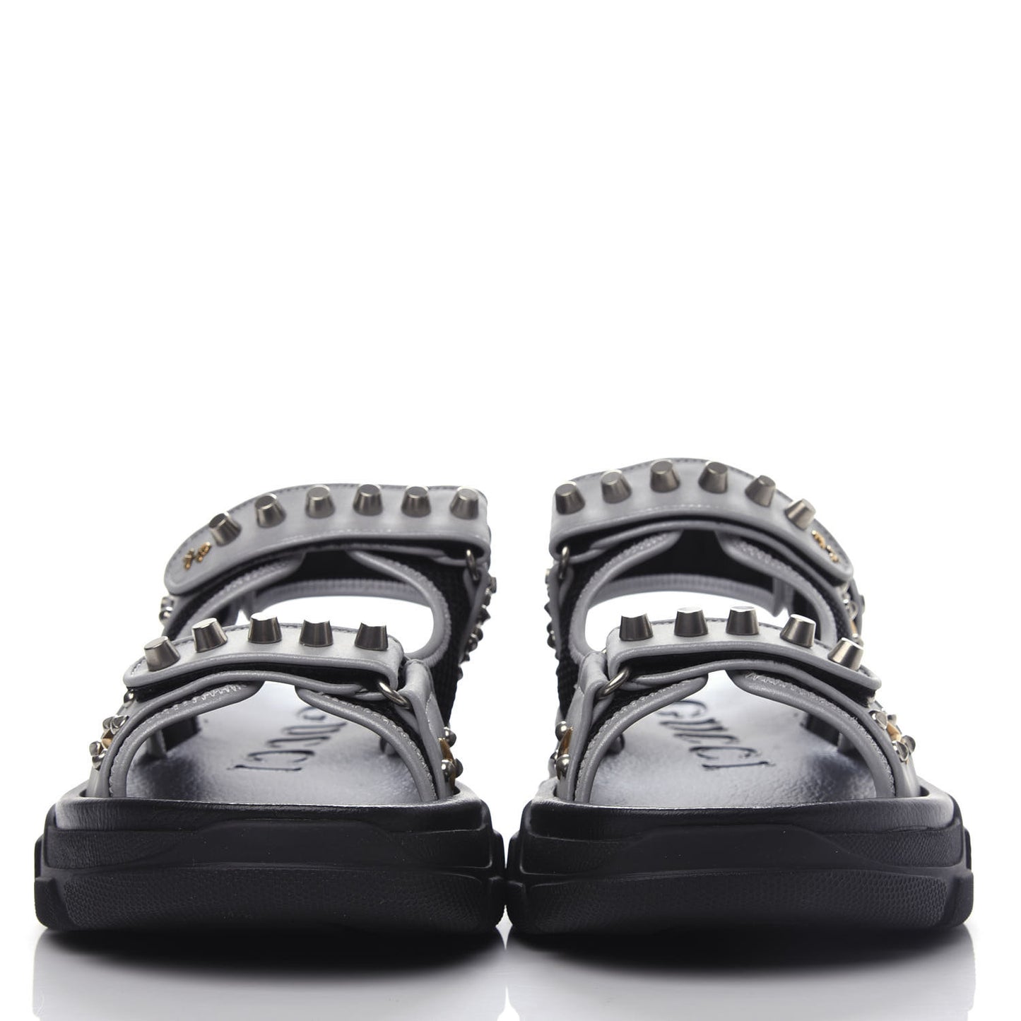 Technical Canvas Calfskin Reflective Studded Mens Aguru Sandals 11 Silver Black
