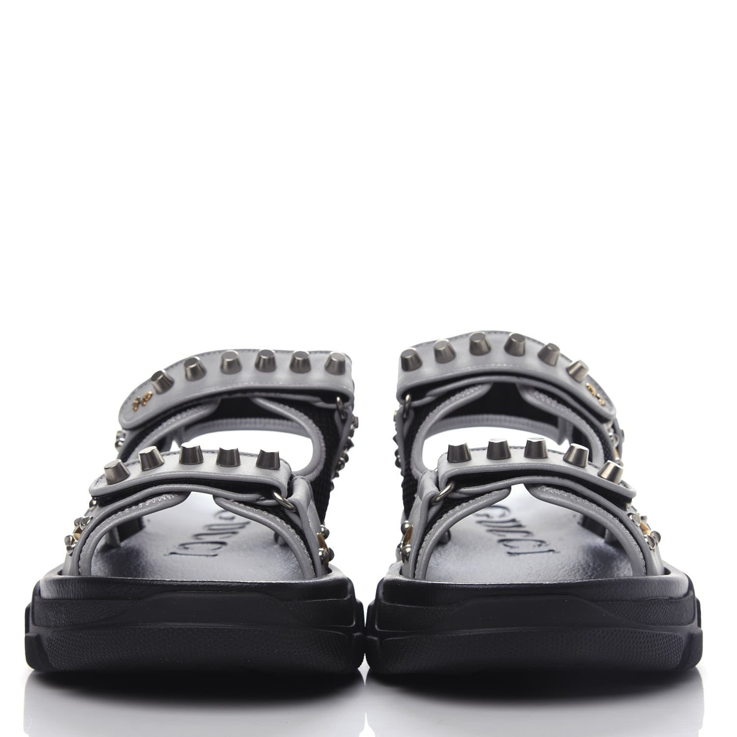 Gucci Technical Canvas Calfskin Reflective Studded Mens Aguru Sandals 11 Silver Black 2 of 9