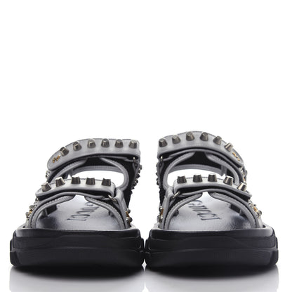 Gucci Technical Canvas Calfskin Reflective Studded Mens Aguru Sandals 11 Silver Black 2 of 9