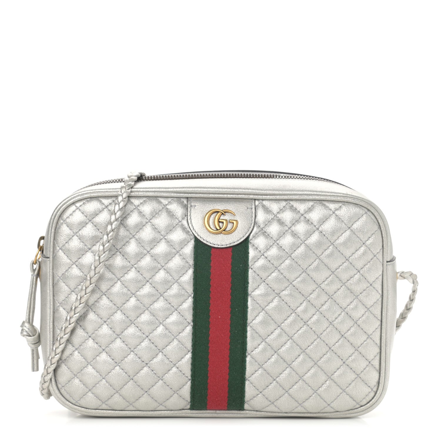 Gucci Laminated Nappa Web Trapuntata Small GG Shoulder Bag Argento 1 of 10