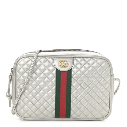 Gucci Laminated Nappa Web Trapuntata Small GG Shoulder Bag Argento 1 of 10