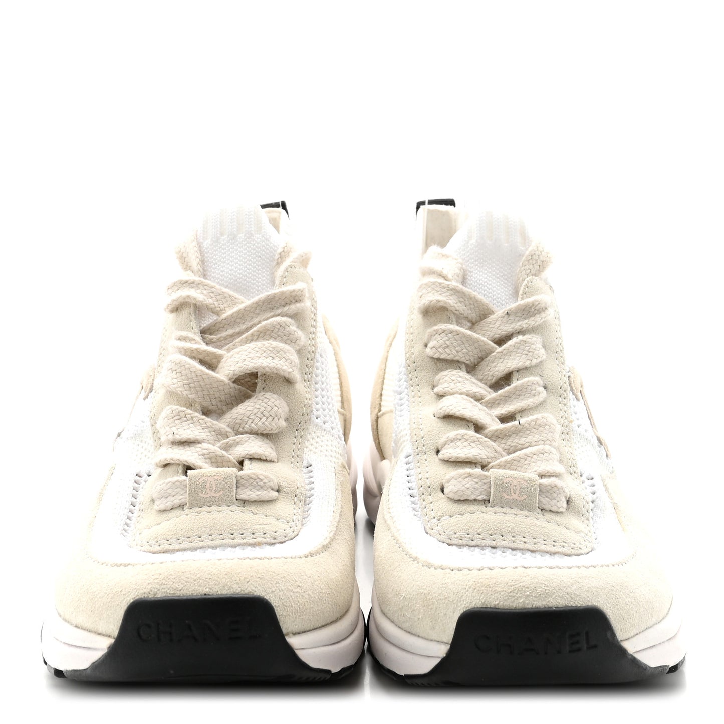 Mesh Suede Fabric Womens CC Sneakers 38 White Ivory Light Beige