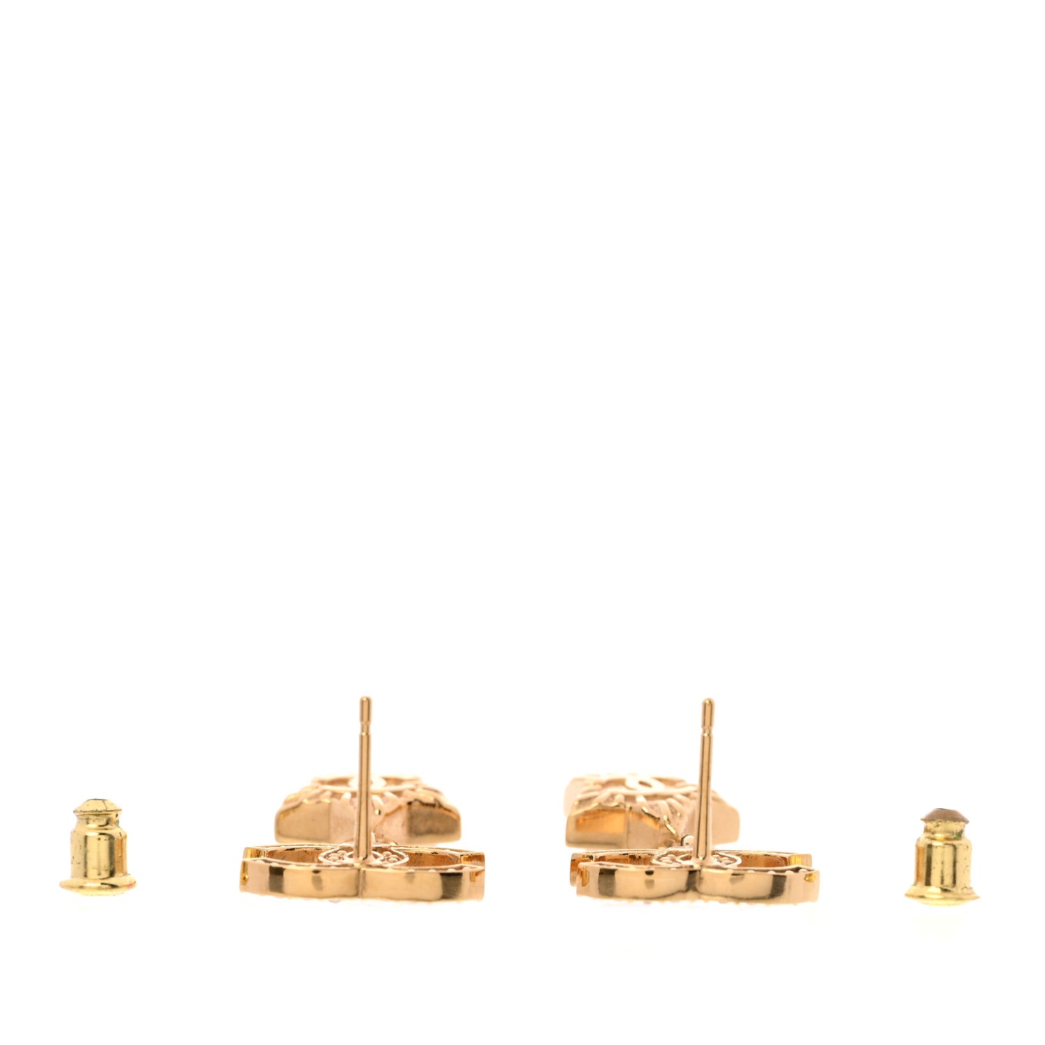 Chanel Metal Crystal Pearl CC Star Earrings Gold Pearly White 3 of 5