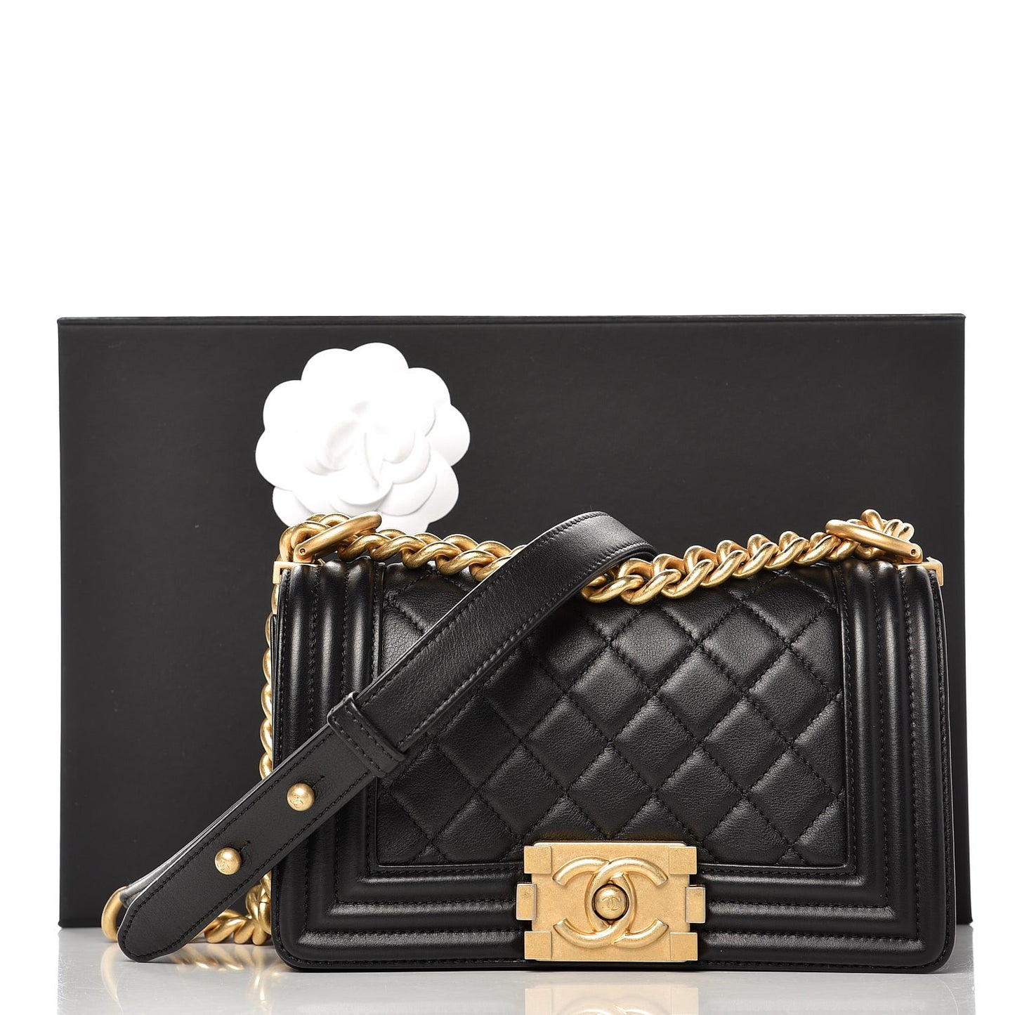 Calfskin Quilted Small Boy Flap Black