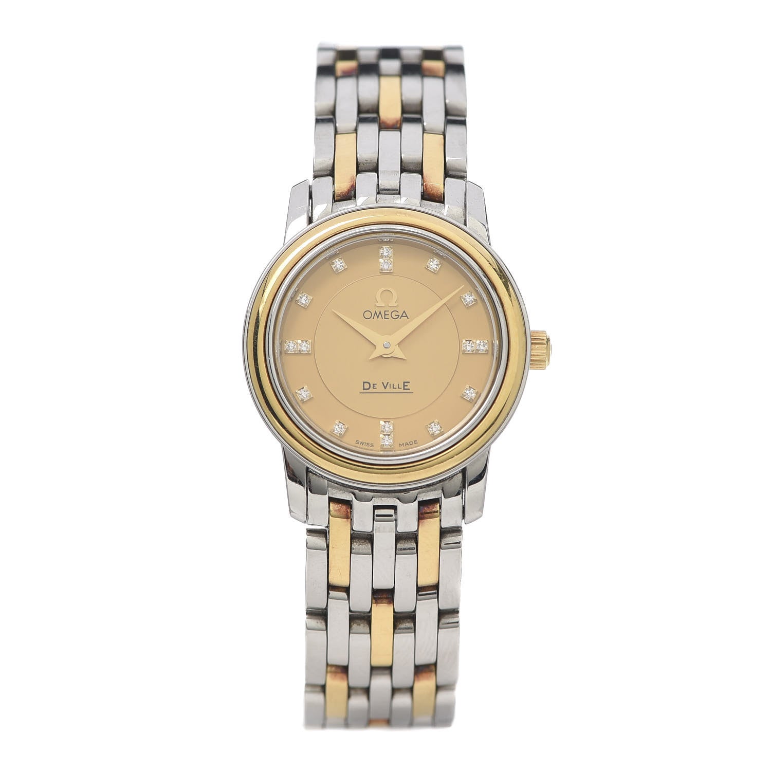 Omega Stainless Steel 18K Yellow Gold Diamond 22mm De Ville Quartz Watch Champagne 4370.16.00 1 of 8