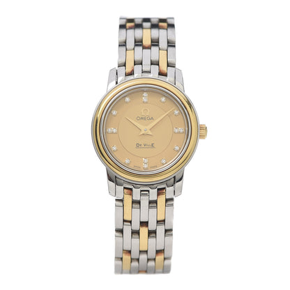 Omega Stainless Steel 18K Yellow Gold Diamond 22mm De Ville Quartz Watch Champagne 4370.16.00 1 of 8