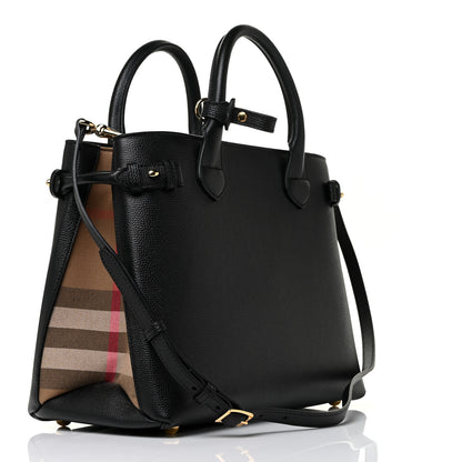 Burberry Grainy Calfskin House Check Medium Banner Tote Black 2 of 7