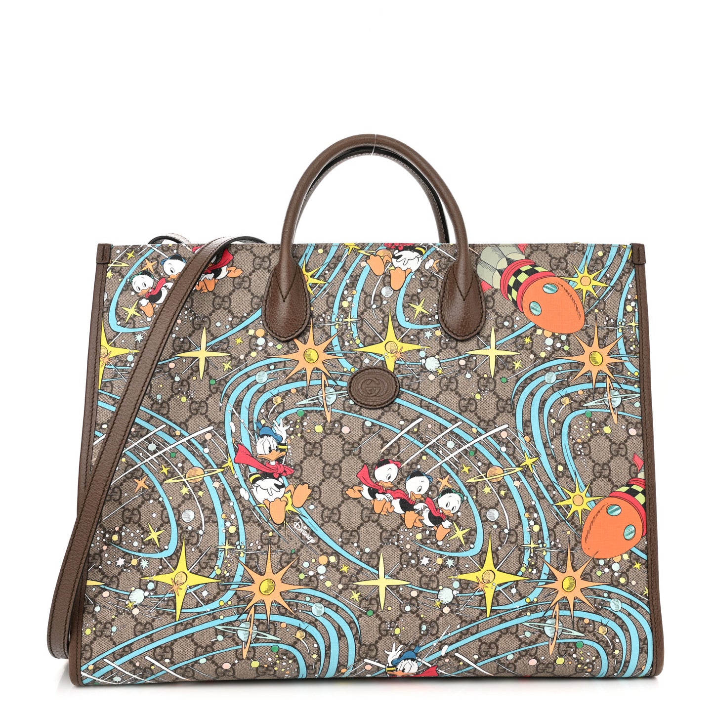 X DISNEY GG Supreme Monogram Donald Duck Retro Interlocking G Shopping Tote Beige Multicolor New Acero