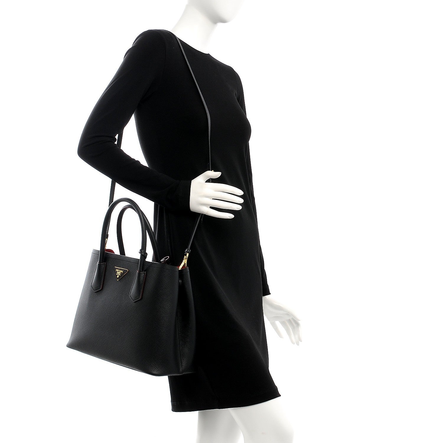 Prada Saffiano Cuir Medium Double Bag Black Fuoco 3 of 9