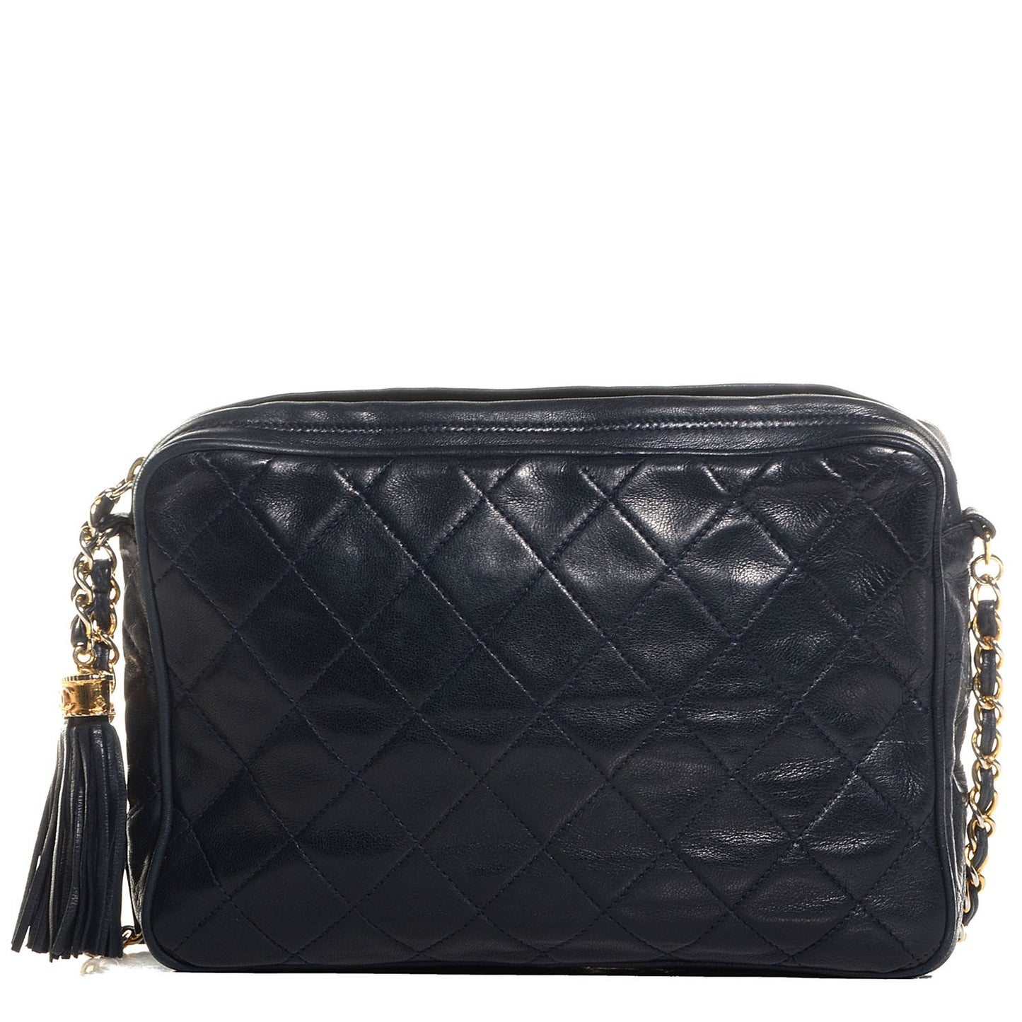 Lambskin Quilted Tassel Camera Case Navy