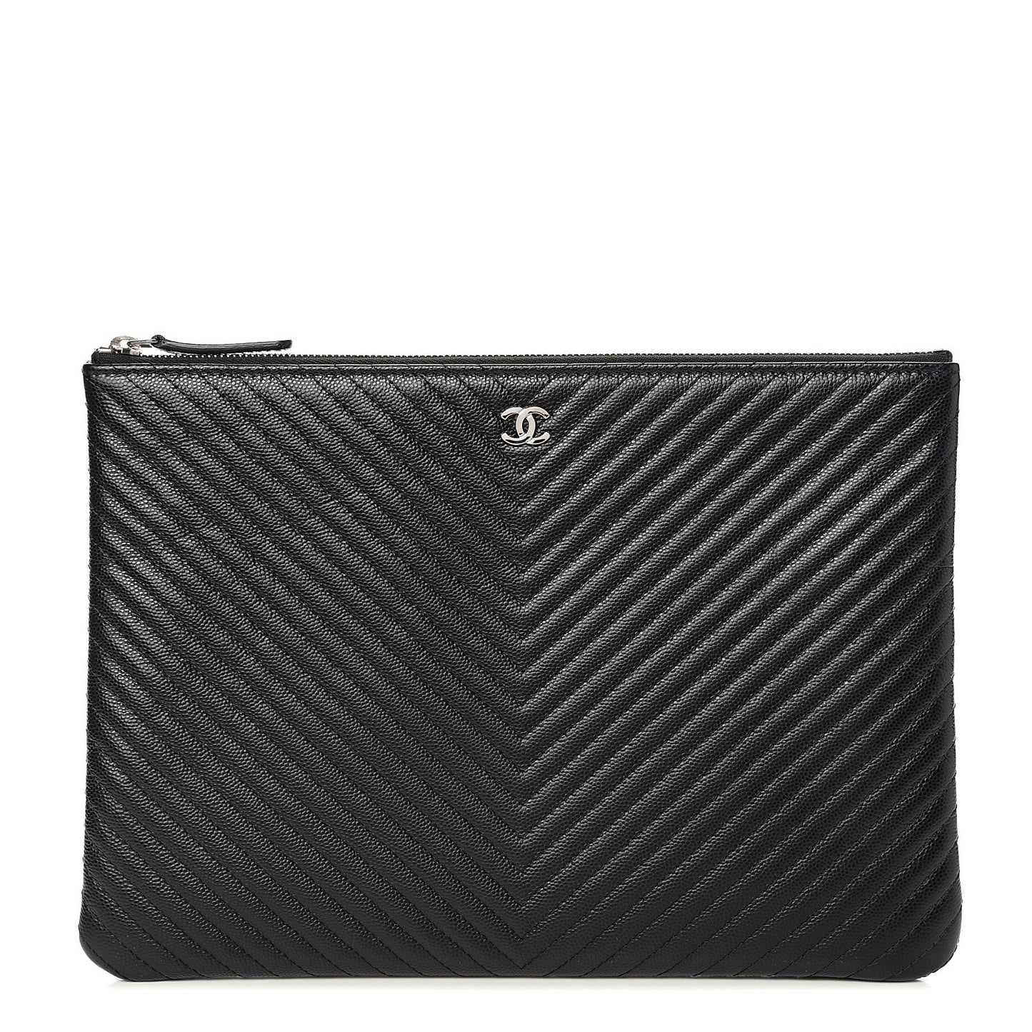 Caviar Chevron Quilted Medium Cosmetic Case Black