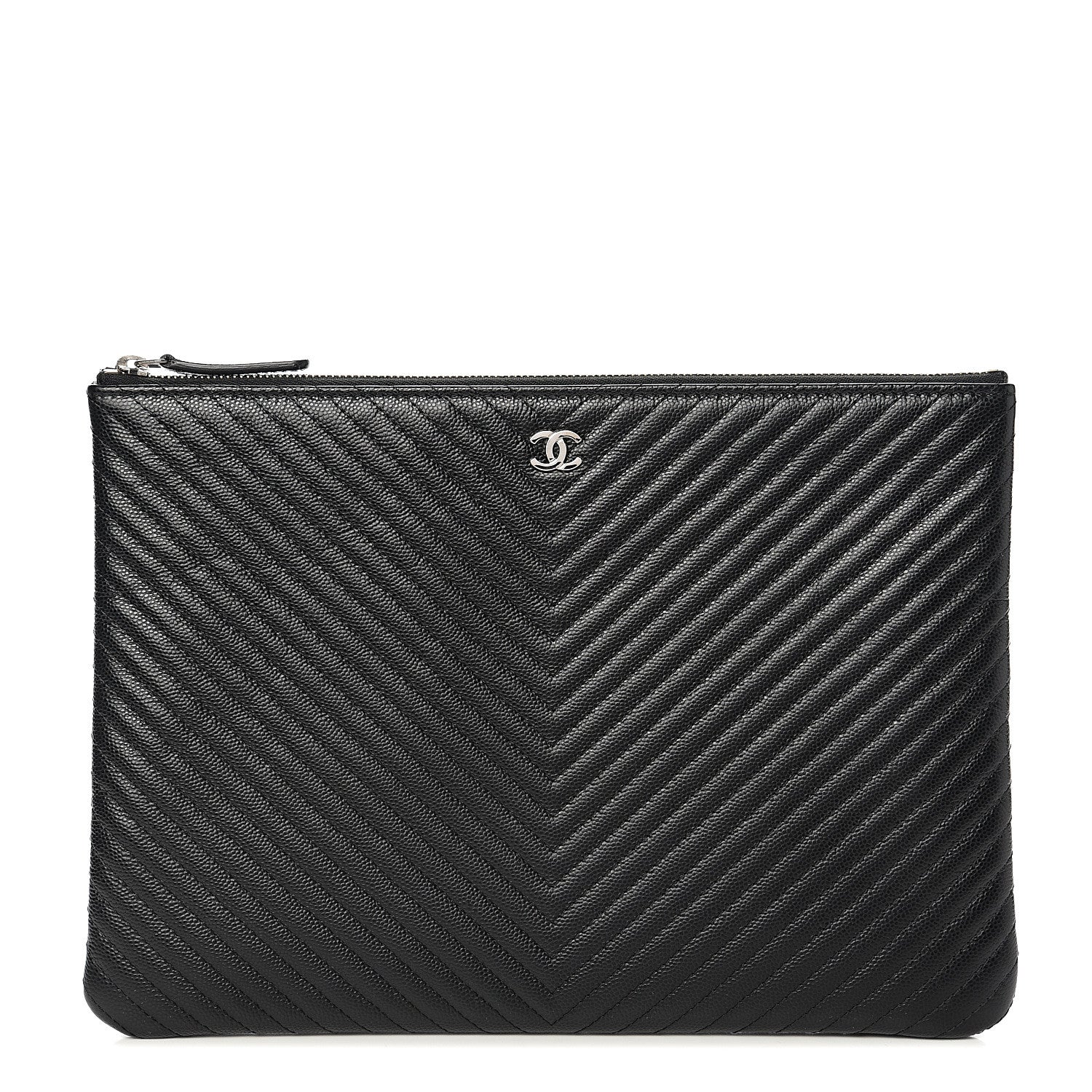 Chanel Caviar Chevron Quilted Medium Cosmetic Case Black 1 of 8