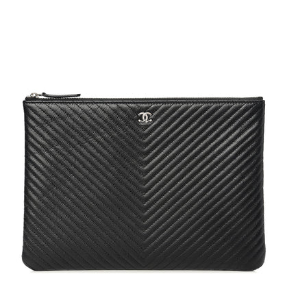 Chanel Caviar Chevron Quilted Medium Cosmetic Case Black 1 of 8
