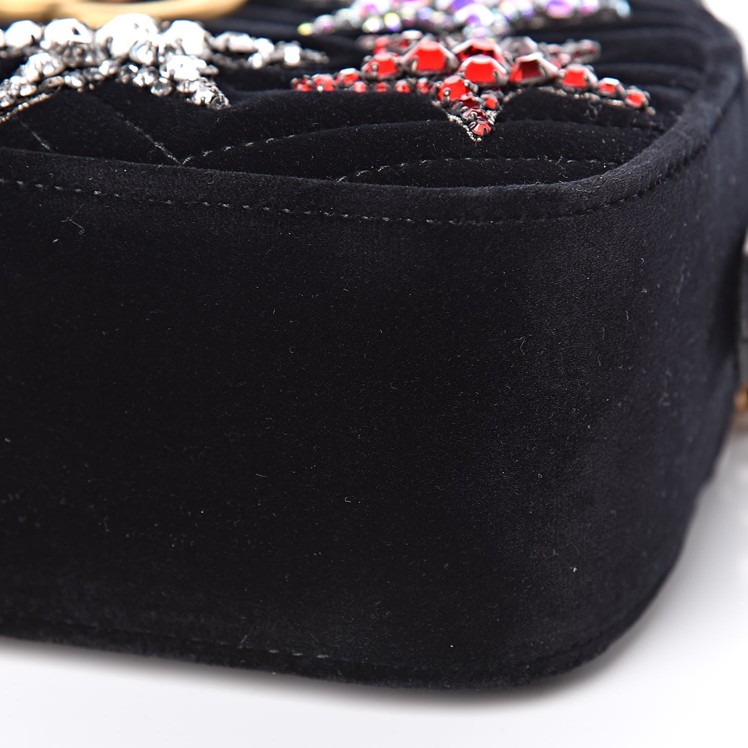 Gucci Velvet Matelasse Crystal Star Embroidered Small GG Marmont Chain Shoulder Bag Black 9 of 9