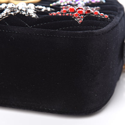 Gucci Velvet Matelasse Crystal Star Embroidered Small GG Marmont Chain Shoulder Bag Black 9 of 9