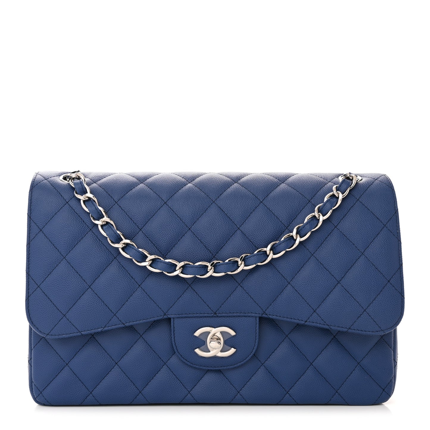 Caviar Quilted Jumbo Double Flap Blue