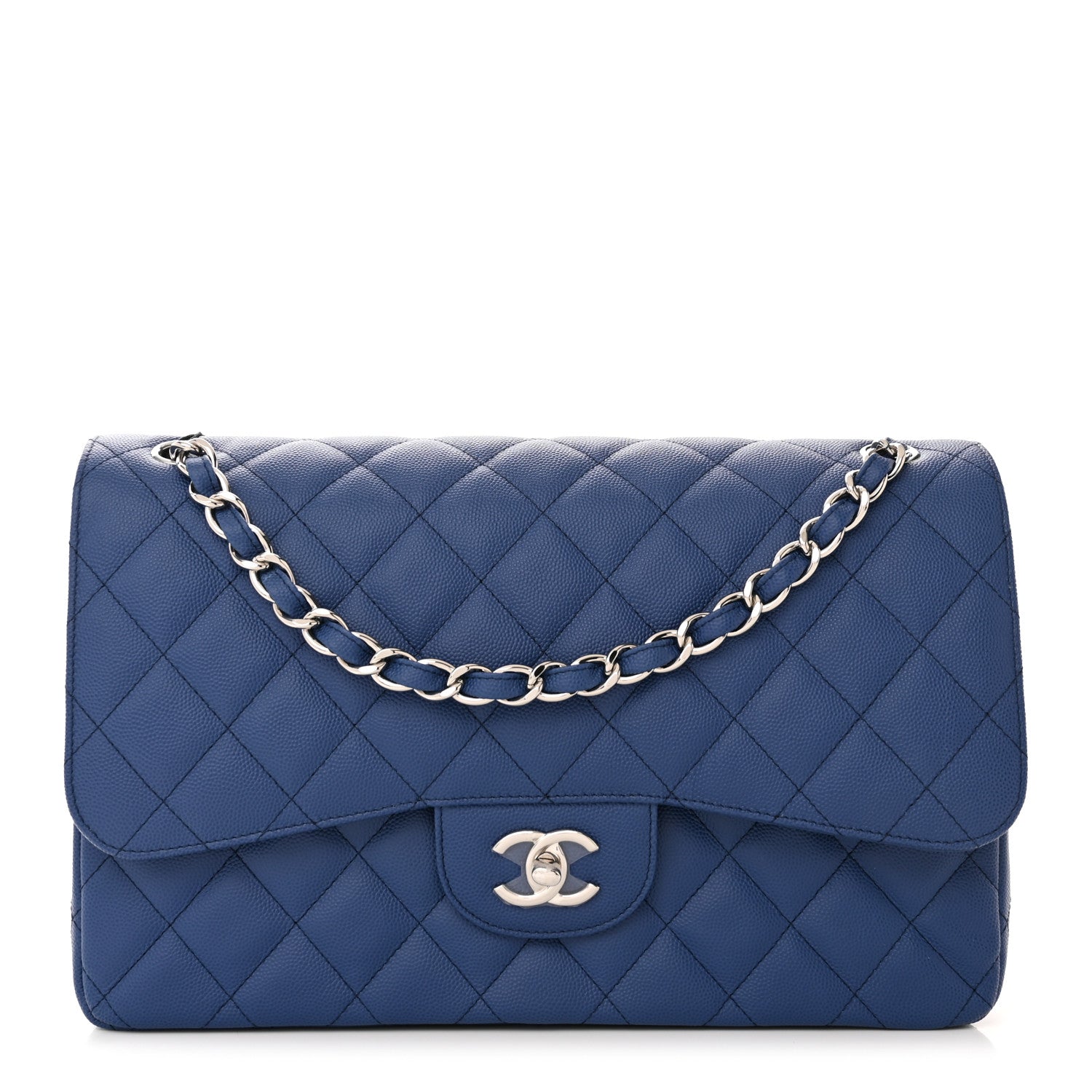 Chanel Caviar Quilted Jumbo Double Flap Blue 1 of 10