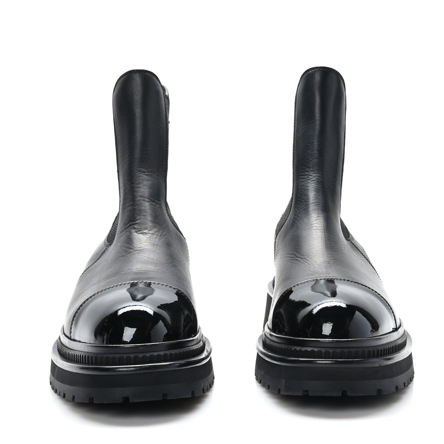 Calfskin Patent Cap Toe Ankle Boots 40.5 Black