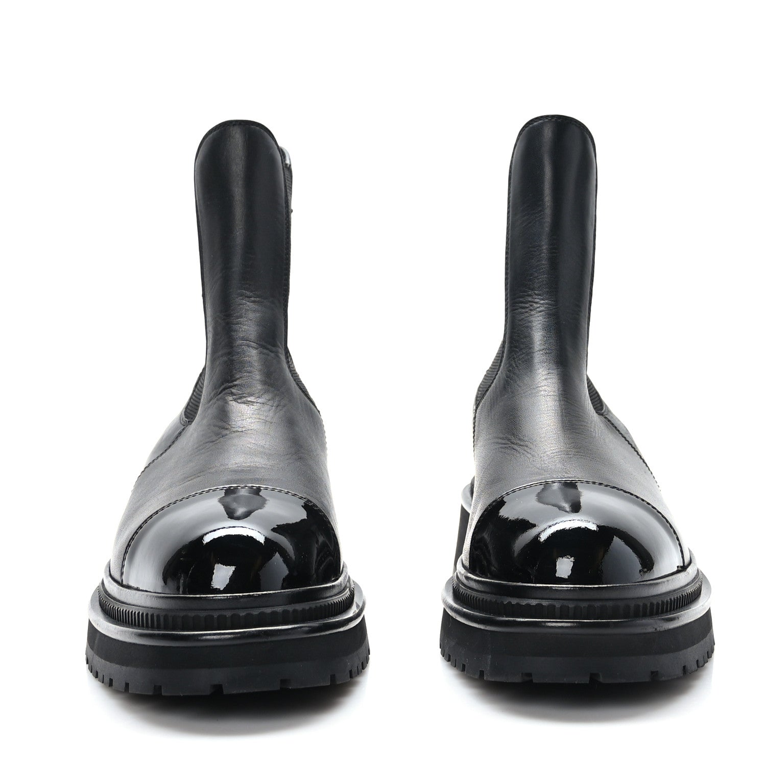 Chanel Calfskin Patent Cap Toe Ankle Boots 40.5 Black 2 of 8