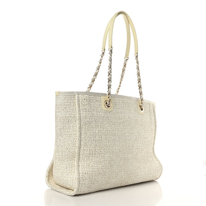 Chanel Lurex Boucle Small Deauville Tote Ivory 3 of 9